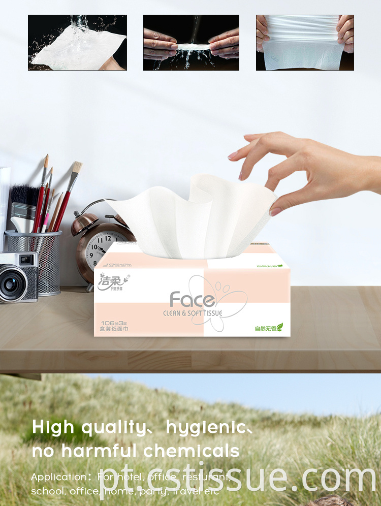 Bolsa personalizada Pacote macio 3 Ply sem produtos químicos prejudiciais papel facial de papel